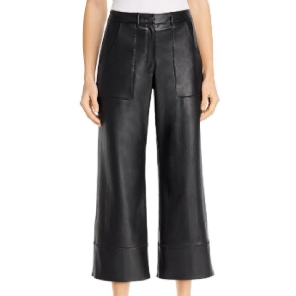 Elie Tahari Tara Faux Leather Wide-Leg Pants – Black, Size 4 NWOT